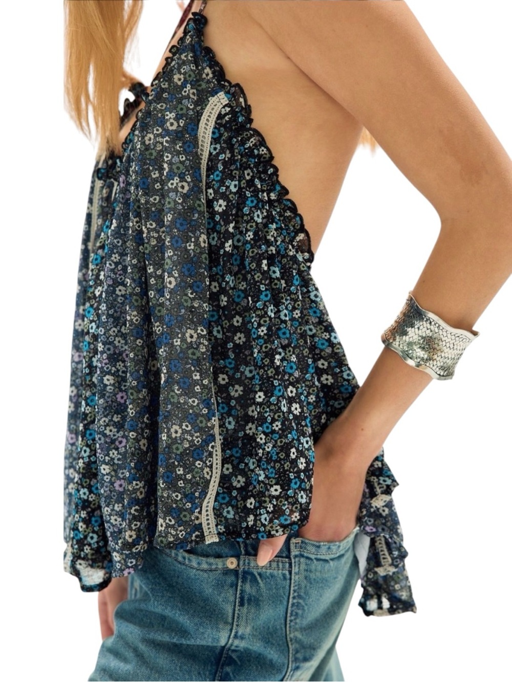 Free People Costa Printed Tank Midnight Combo Medium NWT $128 - Picture 4 of 6